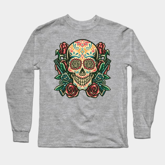 Calevera y rosas - dia de muertos - clean design Long Sleeve T-Shirt by verde